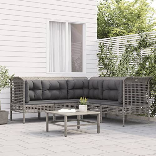 Yolola 5-TLG Gartenmöbel l Lounge Set Rattan Lounge Set Loungemöbel Sofa Balkonmöbel Balkonlounge Gartenlounge Gartensofa Balkon Terrasse Terrassenmöbel Ecksofa Garten Grau
