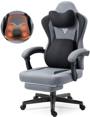 Vigosit Chaise de Gaming avec Soutien Lombaire Chauffant, en Tissu, avec Sac, Coussin de Printemps, Repose-Pieds et chevalet, Ergonomique, pour Gamer, Charge maximale : 150 kg, Grise