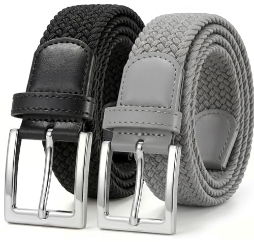 JasGood 2 Stück Geflochtener Elastischer Gürtel für Damen Herren, Unisex Stoffgürtel Stretchgürtel Dehnbarer Gürtel für Jeans Hosen