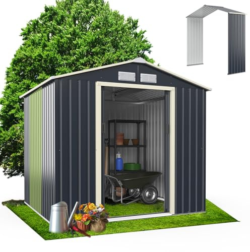 RELAX4LIFE Abri de Jardin Métal 4m2 avec Porte Coulissante Toit en Pente, Cabane de Jardin Extérieur 277x192x201cm Bricolage Rangement Cananon de Jardin résistant aux intempéries