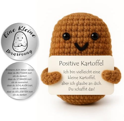 Tixlux Schultüte Füllung Pocket Hug Positive Kartoffel Figur, Strickwolle Kartoffel Figur mit Kleine Umarmung Glücksbringer (Silber), Geschenke zur Einschulung, Einschulung Geschenk, MutmacherGeschenk