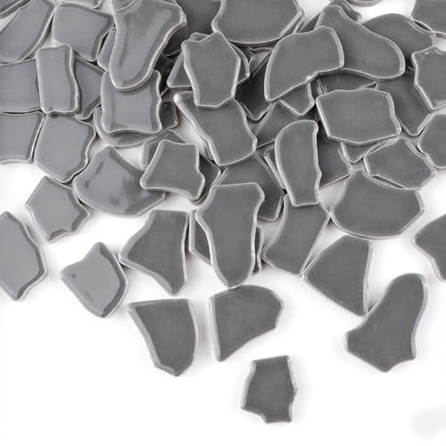 BTMIEY Mosaikplattor, oregelbundna keramiska plattor, 500 g, 2–4 cm, mosaikstenar, mosaikstenar, för gör-det-själv-mosaik, hantverk, hobby, konst, heminredning (grå)