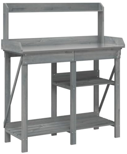 vidaXL Pflanztisch, Gärtnertisch mit Ablage Schublade, Arbeitstisch für Garten Terrasse, Blumentisch Umtopftisch, Grau Massivholz Tanne