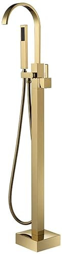 Badewannenarmatur, freistehend, Badewannenarmatur mit Dusche, bodenmontierter Badewannenfüller mit Handbrause, Einhand-Badezimmerarmatur mit Umsteller und Brauseschlauch-Set, gebürstetes Gold