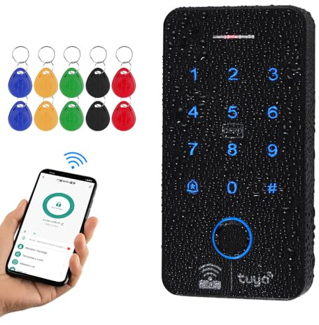FUSYTULY Bluetooth WiFi Tuya RFID Zugangskontrolle Tastatur IP68 wasserdichte Fingerabdruck Zugangskontroller Touch Passwort System Dual Frequenz 125KHz / 13.56MHz + 10pcs Schlüsselanhänger