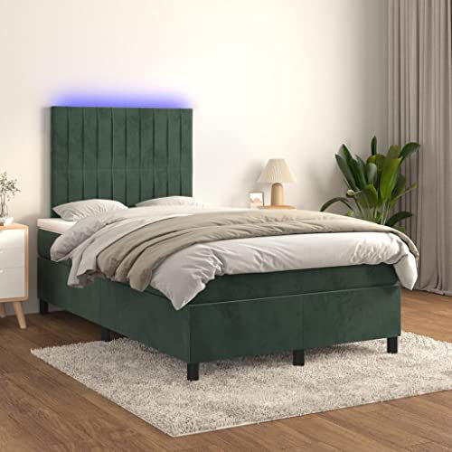 THOYTOUI Boxspringbett, Tagesbett Betten Seniorenbett Bettstütze Geeignet für Hotel Gästezimmer Schlafzimmer Aufenthaltsraum mit Matratze & LED Dunkelgrün 120x200 cm Samt