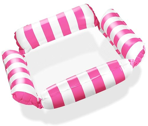 Balinco – Uppblåsbar vattenhängmatta, simfåtölj med 4 luftkammare och nylonnät för pool – Floatie luftmadrass, vattenmadrass, relaxstol för vuxna och barn – sommar, pooltillbehör (rosa)
