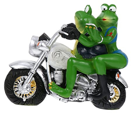 Parliky Couple Frog Figurine Motorcycle Garden Desktop Ornament Weatherproof Resin Animal Decoration for Lawn Garden Unique Desktop Frogs Statue for Friends and Family