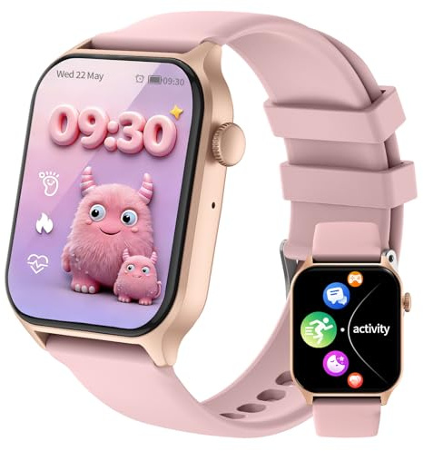 JUBUNRER Montre Connectée Enfant Moniteur de Sommeil Fréquence Cardiaque Podomètre Calories Modes Sport Bluetooth Appel étanche Réveil Jeux Fitness Tracker Cadeau- Fille Garçon Adolescent