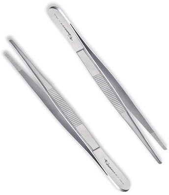 Pinzette da cucina in acciaio inox, 14 cm, con punte seghettate per cucinare, grigliare, cuocere al forno (2 pezzi)