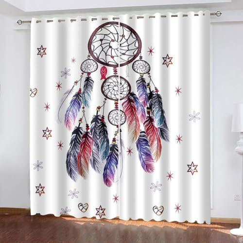 YZQGLHP Gardinen Weiß Vorhänge TraumfäNger Verdunklungsvorhänge Schiebe Schallschutz Vorhang mit Ösen für Schlafzimmer Wohnzimmer H245 x B140 cm 2 teiliges Set