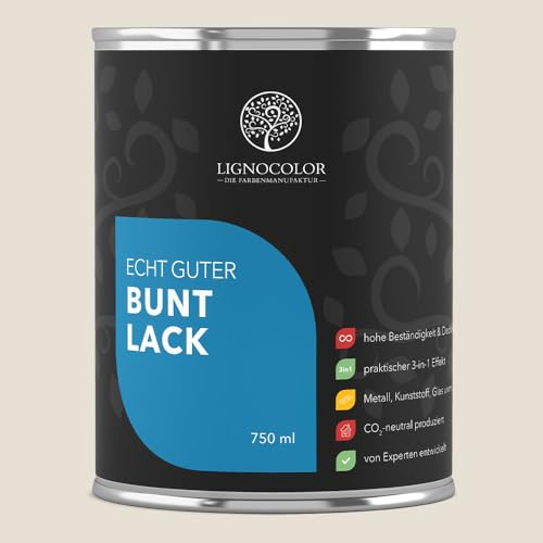 Lignocolor Buntlack glänzend (750 ml, Porcelain) | hochbeständiger Lack für Holz, Metall, Kunststoff & Kinderspielzeug