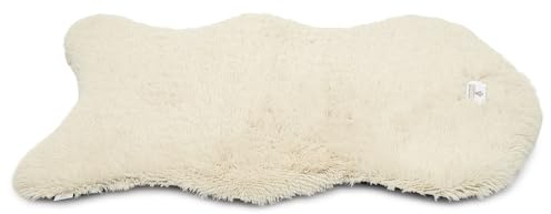 pfoten&nasen® Orthopädischer Hundeteppich in Fellform – Luxus Kunstfell Hundematte waschbar & gelenkschonend mit Memory-Schaum, Flauschiges Hundebett, Hundekissen & Hundematratze [Beige, 88x55cm]