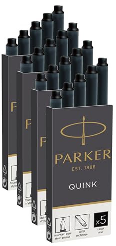Parker Quink Long Black Ink Cartridges | Fountain Pen Refills | Pack of 20