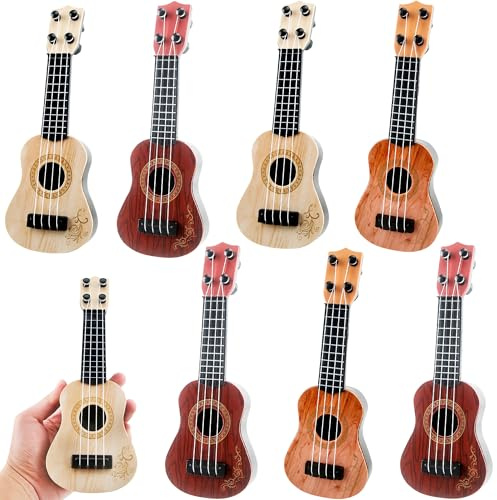 Rcanedny 8 Pcs Kids Mini Guitar Toy Plastic Classical Ukulele Guitar Beginner Musical Instrument Toy for Kids Toddler Beginners Music Class Developmental Educational Toy