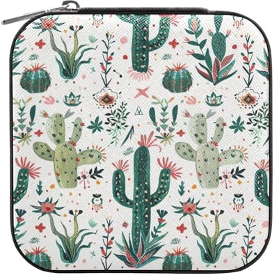 miaozhen Pianta cactus Boho modello messicano Folk Art Jewelry Storage box Mini Storage Organizer (utente) Portatile per le Donne