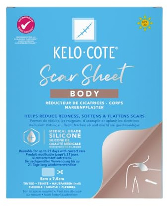KELO-COTE Silikon-Narbenpflaster Körper 5 cm x 7,5 cm | Narbenbehandlung, Packung mit einem Pflaster, Wiederverwendbar