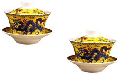 Alipis 2 Pezzi Tazza Da Tè in Ceramica Delicata Zuppiera Da Tè Zuppiera in Stile Cinese Ceramica Yellow