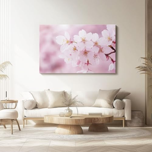 Cuadro sobre Lienzo 60 x 40 cm (Sin marco), Flores Primer Plano De Una Flor De Cerezo Moderno Cuadros Decorativo Disponible En Varios Tamaños Rosa Sin marco 1 artículo Lienzo Cuadro Decoración