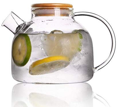 QXSJEDYCH Boccale di birra 1L/1,8L Grande teiera in vetro borosilicato trasparente resistente al calore Grande teiera trasparente con fiori tazza(1000ml)