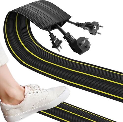 Floor Cable Protector, Cable Cover Heavy Duty Wire Cover with 3 Cord Channels, Rubber Wire Cover Cord Floor Cover for Outdoor Garage Boat Warehouse Sidewalk, Easy Lay Flat (2.5M)