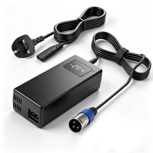 29.4V 4A Charger for 24V Lithium Battery Power Wheelchairs | 18mm 3-pin XLR connector,multi safety protection, real-time LED voltage display,Built-in cooling far,UKCA & CE certified