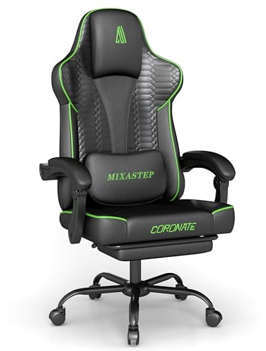 NSMAZXO Gaming Stuhl ergonomisch, Bürostuhl mit Fußstütze, höhenverstellbar & wippbar, extra breites Sitzkissen (51 cm), ergonomische Lendenstütze, belastbar bis 150 kg