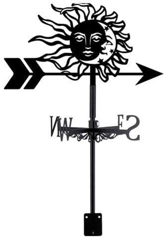 SUPERDANT Sol y Luna Flor Veleta con Metal indicador de dirección del Viento medidor Montaje en Techo Veleta para Exteriores jardín Granja Patio Trasero pabellón Granero decoración artística