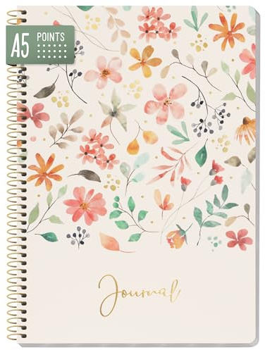 paper&you® Dotted Journal punteado A5 con encuadernación en espiral Wild Blossoms 160 páginas, cuaderno con puntos - sostenible y respetuoso con el clima