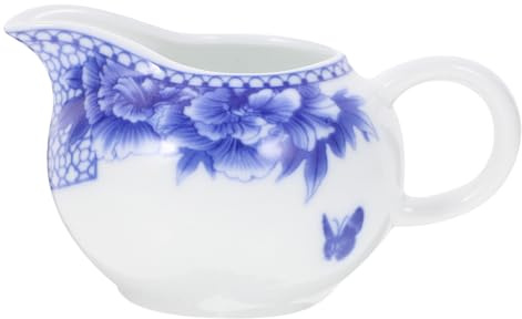 JUMPLAWN Jarra De Leche De Porcelana Azul y Blanca Jarra Pequeña para Servir Leche para Jarabe Líquido para De Té o Desayunos Caseros