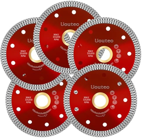 Uouteo 115mm Diamond Cutting Discs for Angle Grinder | Pack of 5 - Super Thin Fast, Clean Cut on Porcelain,Tiles, Marble and Ceramics