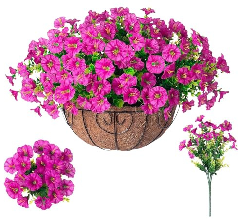 Künstliche Blumen 10 Bündel Kunstblumen wie echt Balkonpflanzen Wetterfest Petunie Seidenblumen Blumenstrauß Kunstpflanzen UV-beständig Gefälschte Blumen für Balkonkasten Pflanzgefäß Innen Outdoor