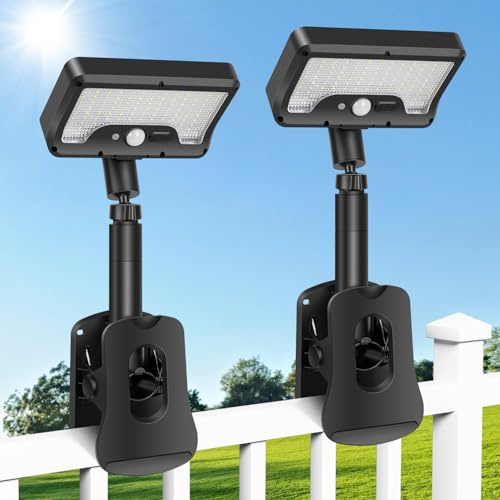 PEAKRO Solarlampen für Außen, 2 Stück Clip-on Solarleuchte mit Bewegungsmelder, 6000K LED Solarleuchten für Außen, IP65 Wasserdichte 3 Modi Solar Light für Garten Zäune Dachrinnen Beleuchtung