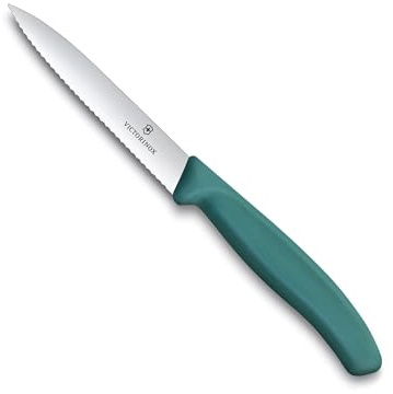 Victorinox Swiss Classic 6.7734.C1 6.7734.C1 - Coltello per sbucciare, lama seghettata, verde, 10 cm