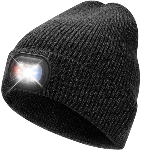 OKKLE Mütze mit Licht, USB-aufladbare LED-Haube mit 6 ultrahellen Lichtern & 3 Modi, Wärmende Stirnlampe für Outdoor, Camping, Nachtläufe, Männer und Frauen