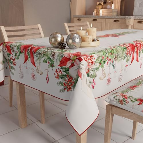 PETTI Artigiani Italiani Stain-Resistant Tablecloth Christmas – 140x300 cm Rectangular Festive Table Cover for Kitchen or Dining Table, Garland Design – 14 Seats, 100% Made in Italy