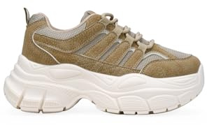 BOSANOVA Zapatillas Deportivas para Mujer con Rejilla y Suela abultada de Plataforma de 6 cm. Cierre con Cordones Estilo Trekking. Calzado para Mujer