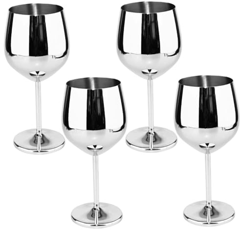 Copa de vino de acero inoxidable, 4 piezas, 500 ml, copa de vino sin tallo, barriga en forma de U, resistente al óxido, irrompible, elegante, moderna, portátil, taza de metal con tallos para viajes e