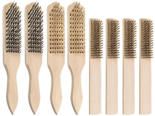 EAAGHK 8PCS Cepillo de Alambre, Cepillos de Alambre de Acero Inoxidable | con Mango de Madera, Cepillos Metálicos para Limpieza de 3 Tipos, para Eliminar Escoria de Soldadura