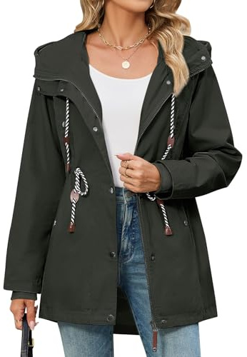 CMTOP Chaqueta Mujer Primavera Otoño Abrigo Algodón Ligera Parka conCapucha | Cordón Ajustable,Puños Antiviento,Múltiples Bolsillos,Chaqueta Informal para Primavera Otoño Viaje Uso Diario