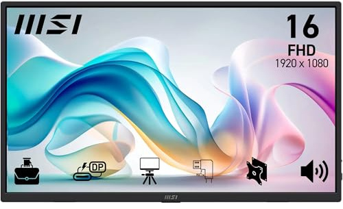 MSI Pro MP165DE E6 - Monitor portátil (15,6, FHD, 1920 x 1080 IPS, 60 Hz, 4 ms, Eye Care, Altavoz Integrado/Mic, HDMI 2.0b, USB C (15WPD), Montaje Vesa, Negro