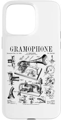 Custodia per iPhone 15 Pro Max Grammofono Vinile Record Amante Musicista DJ Brevetto Vintage