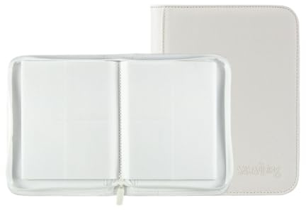 Premium Zipper 4/9/12 Pocket PU Card Binder - Aesthetic Pink & White Album for Pokemon Cards, Game Collection & Fan Photos (4 GRID, WHITE)