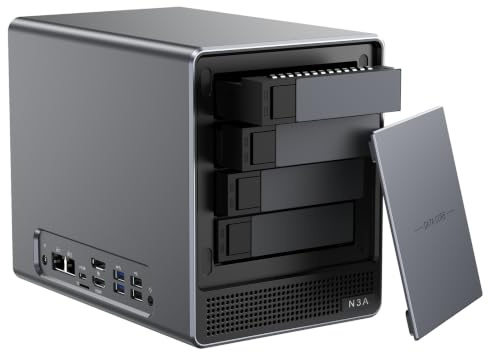 ACEMAGIC NAS Mini PC N3A 4-Bay Desktop Network Attached Storage Home | Hub di backup per ufficio, protegge i dati, NAS fino a 136 TB 4 × HDD+2 × slot M.2, doppia 2.5G + 1G LAN, 8 GB DDR4