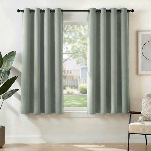 Deconovo Black Curtains Bedroom 52 x 54 Inch Thermal Insulated Energy Saving Eyelet Blackout Curtains for Living Room Sage Green 1 PAIR