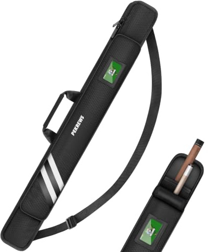 PEKREWS Snooker Billard Queue Tasche, 3/4 Cue Case 1×1 mit Schultergurt | (Nicht für 1/2 Cue), Reißverschlusstasche, Tragegriff, für 1 Unterteil und 1 Schaft, Weiche Tragetasche für Damen und Herren