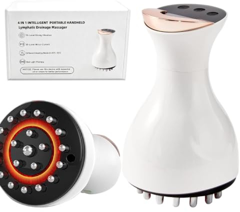 4 in 1 Lymphatic Drainage Massager [2026 Upgraded] 35 Level Strong Vibration & Microcurrent & Heating Cellulite Massage Tool Portable 175g Handheld Sciatica Pain Relief Devices for Body (White)