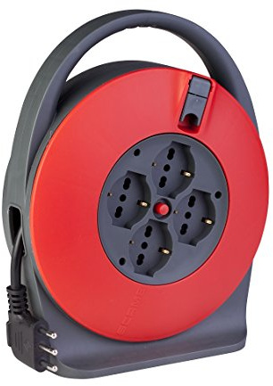 POLY POOL - PP2741 Carrete de Cable 5 m - Carrete de Cable eléctrico 4 Tomas y Enchufe de Ahorro de Espacio Grande 16A - Prolongador eléctrico con Disyuntor Térmico, Manija y Manivela
