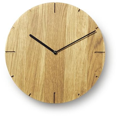 Natuhr Wanduhr Eiche geölt Holzuhr Solide Massivholz, geräuscharmes Uhrwerk, puristisch, modern, skandinavisches Design (Schwarze Zeiger)