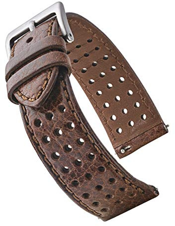 ALPINE mjuk och slät klockarmband i äkta perforerat läder – svart, brun, brun – 18 mm, 20 mm, 22 mm, 20MM, Läder
